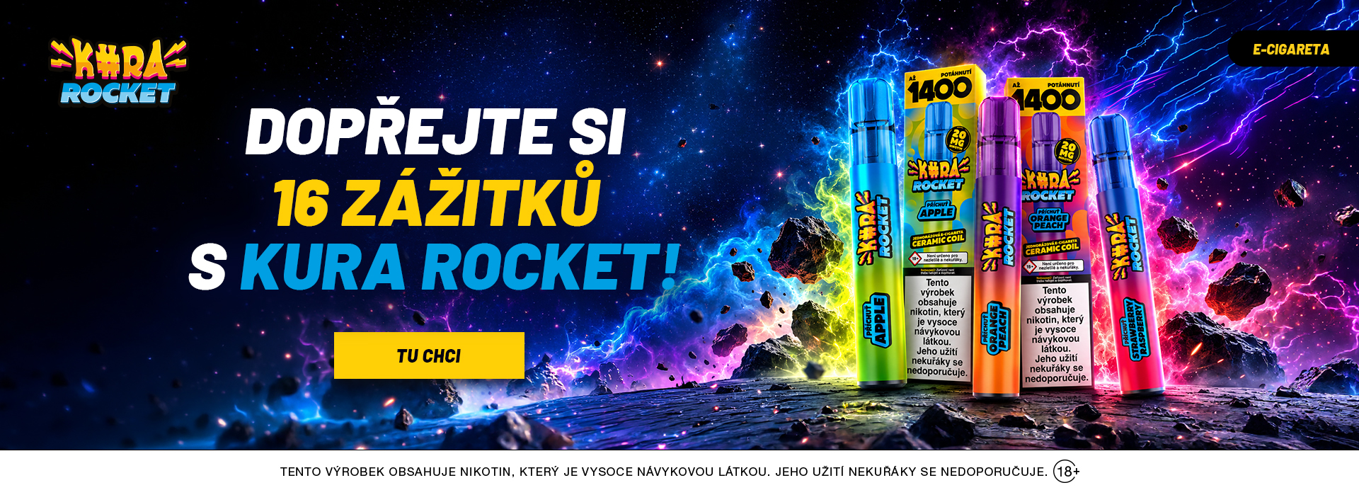 Jednorázové e-cigarety Kura Rocket na 1400 potáhnutí
